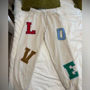 Aerie Cream Sweatpants with Colorful Lettering